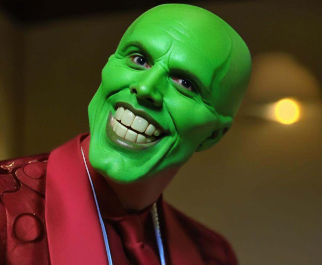 the_mask,  solo photo of a charismatic,  handsome green-skinned young man with an expressive smile on Tensor.Art