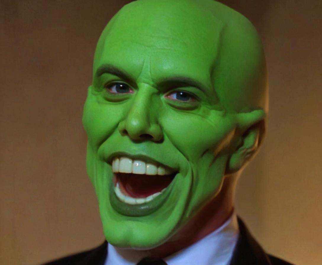 the_mask,  solo photo of a charismatic,  handsome green-skinned young man with an expressive smile on Tensor.Art