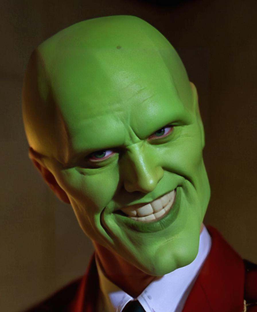 the_mask,  A charismatic,  handsome green-skinned man with an expressive smile on Tensor.Art