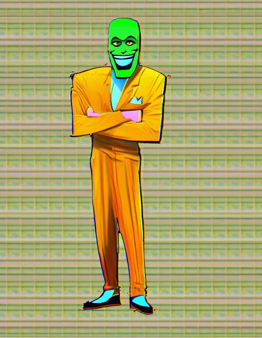 the_mask,  a handsome bald wild smiling crazy energetic man wearing a green mask,  full body view on Tensor.Art