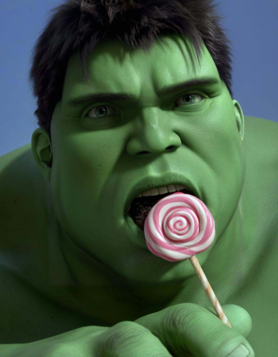 hulk eating candy,  photorealistic,  best quality on Tensor.Art
