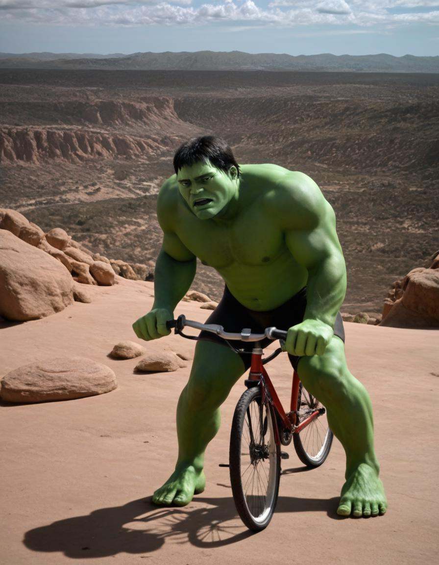 hulk riding a bicycle,  photorealistic,  best quality on Tensor.Art
