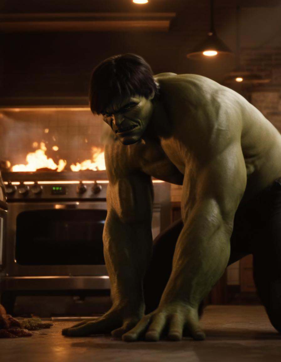 hulk,  a man in a kitchen,  extremely detailed on Tensor.Art