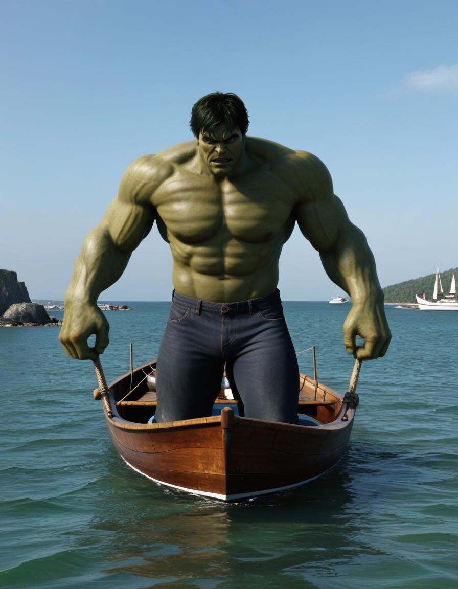 hulk,  man rowing a boat,  extremely detailed on Tensor.Art