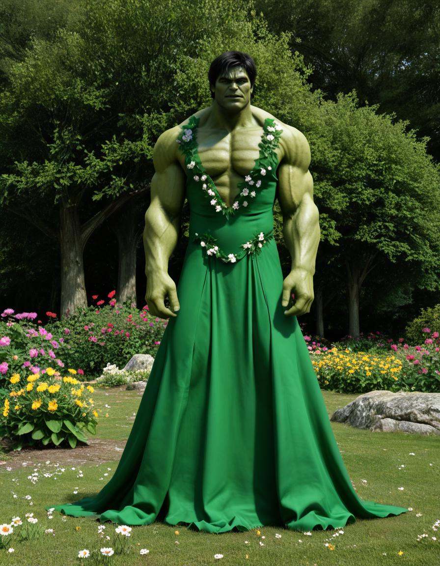 hulk,  man in a nice flower dress,  extremely detailed on Tensor.Art