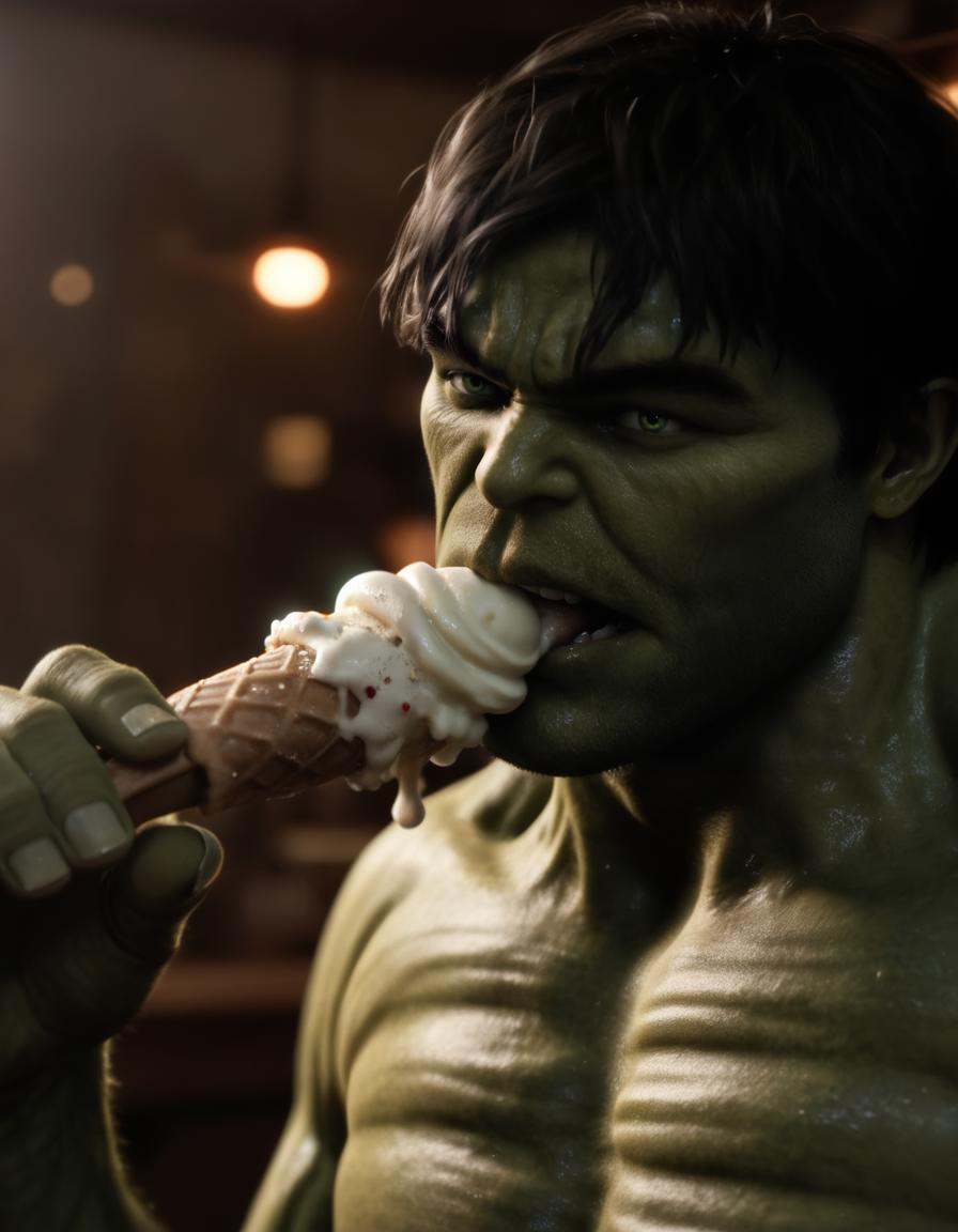 hulk,  man eating ice cream,  extremely detailed on Tensor.Art