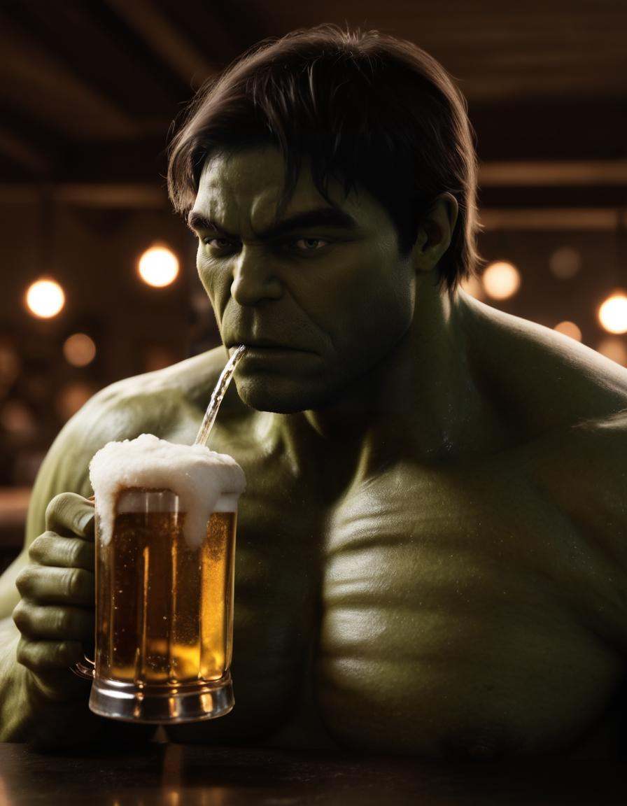 hulk,  man drinking a beer,  extremely detailed on Tensor.Art