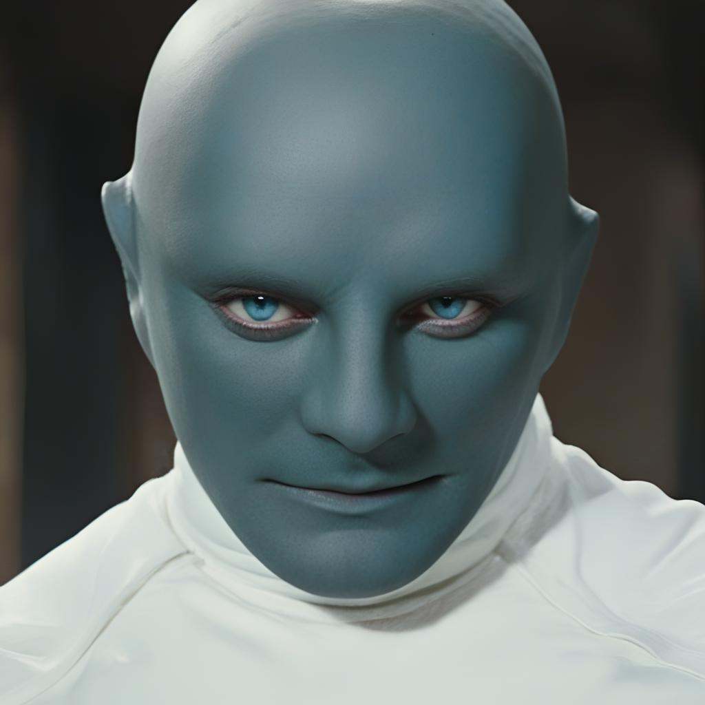 fantomas,  a bald hairless beardless cool manly muscular lean attractive handsome man with blue eyes,  strong jawline on T...