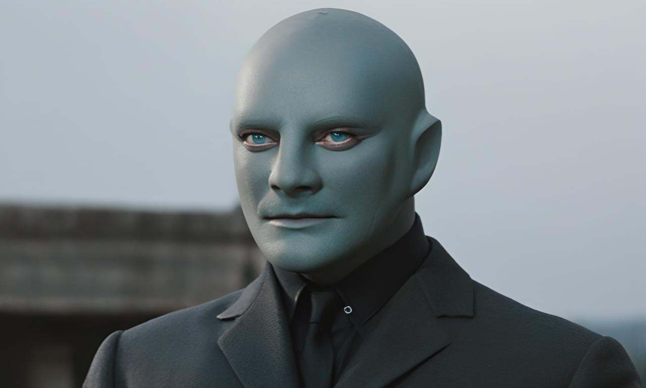 fantomas,  a bald hairless beardless cool manly muscular lean attractive handsome man with blue eyes,  strong jawline on T...