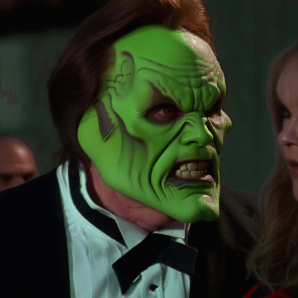 an angry man with a (((green head))) and brown hair,  the_mask on Tensor.Art
