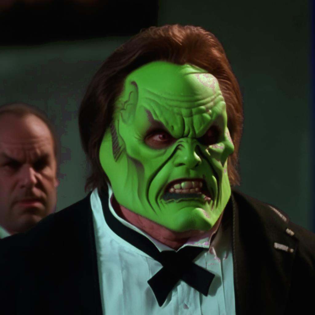 an angry man with a (((green head))) and brown hair,  the_mask on Tensor.Art