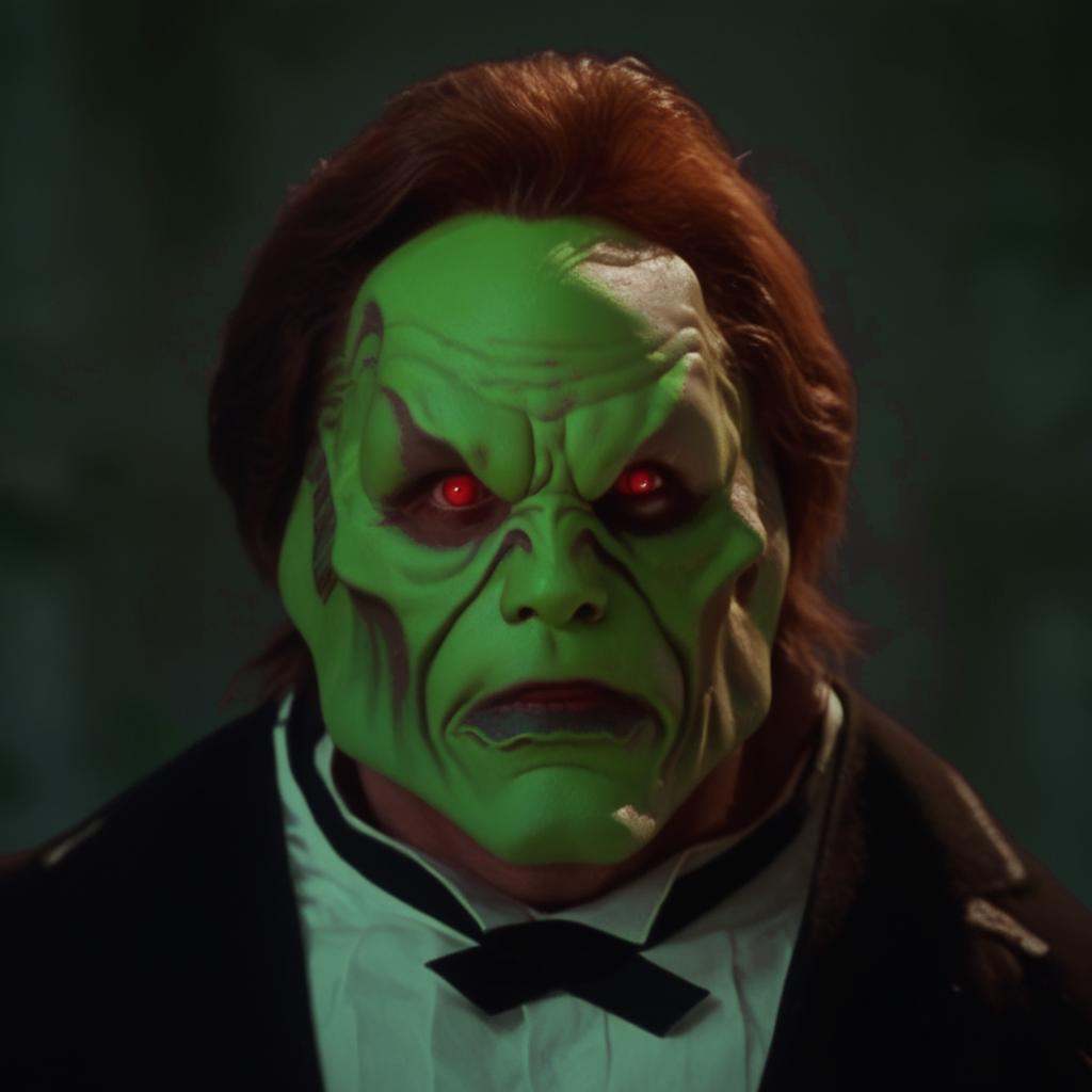 a man with a (((green head))),  red eyes and brown hair,  score_9 on Tensor.Art