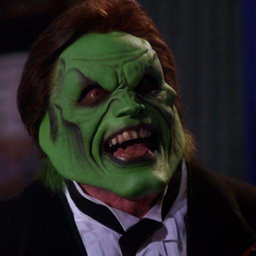 detailed high quality photo of an evil laughing man with a (((green head))) and brown hair,  the_mask on Tensor.Art