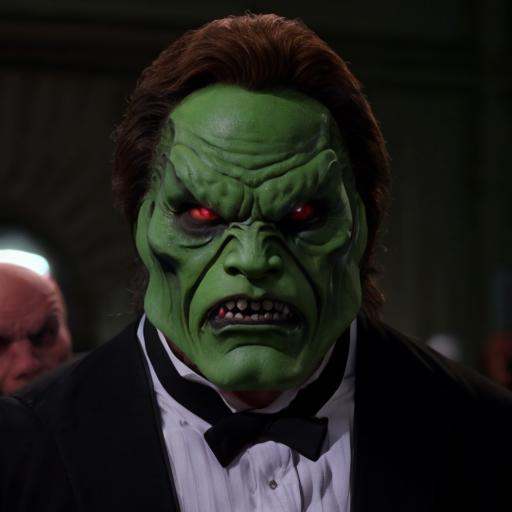 detailed high quality photo of an evil angry man with a (((green head))) and brown hair,  the_mask on Tensor.Art