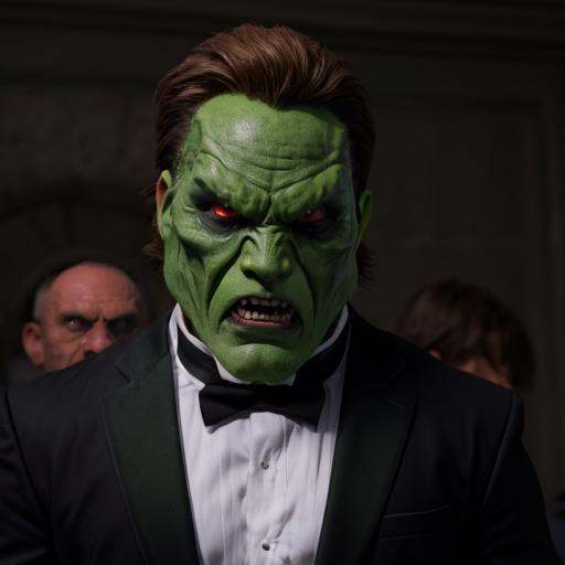 detailed high quality photo of an evil angry man with a (((green head))) and brown hair,  the_mask on Tensor.Art