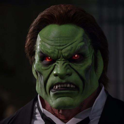 detailed high quality photo of an evil angry man with a (((green head))) and brown hair,  the_mask on Tensor.Art