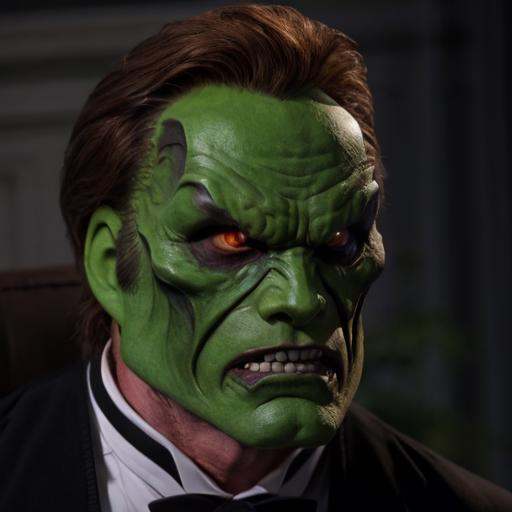 detailed high quality photo of an evil angry man with a (((green head))) and brown hair,  the_mask on Tensor.Art