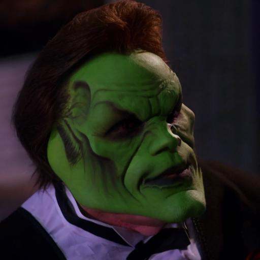 detailed high quality photo of a man with a (((green head))) and brown hair,  the_mask on Tensor.Art