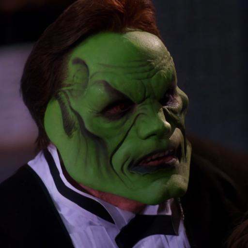 detailed high quality photo of a man with a (((green head))) and brown hair,  the_mask on Tensor.Art