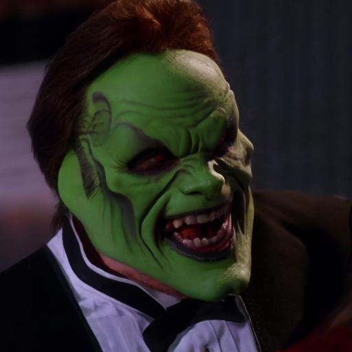 detailed high quality photo of an evil laughing man with a (((green head))) and brown hair,  the_mask on Tensor.Art