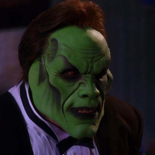 detailed high quality photo of a man with a (((green head))) and brown hair,  the_mask on Tensor.Art