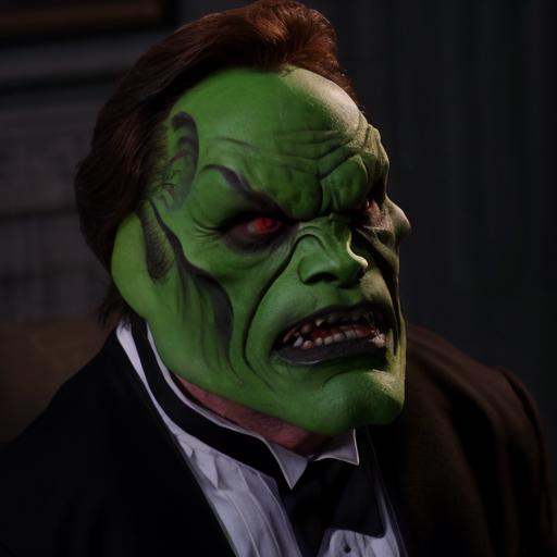 detailed high quality photo of an evil angry man with a (((green head))) and brown hair,  the_mask on Tensor.Art
