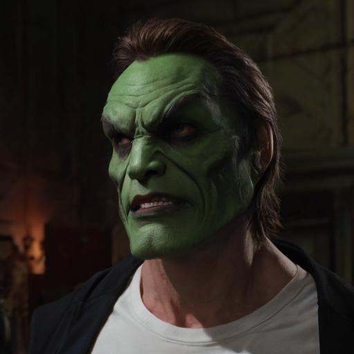 detailed high quality photo of an evil angry man with a (((green head))) and brown hair,  the_mask on Tensor.Art