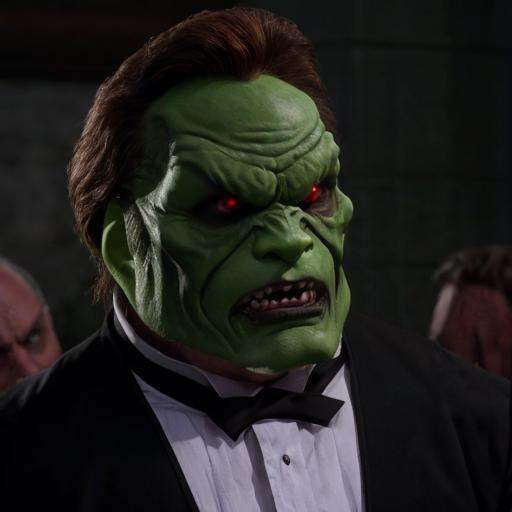 detailed high quality photo of an evil angry man with a (((green head))) and brown hair,  the_mask on Tensor.Art