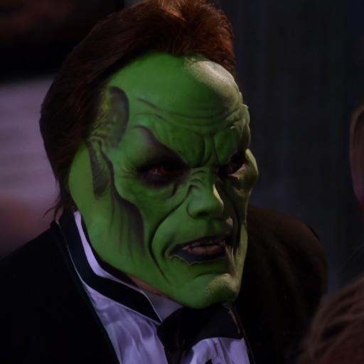 detailed high quality photo of a man with a (((green head))) and brown hair,  the_mask on Tensor.Art