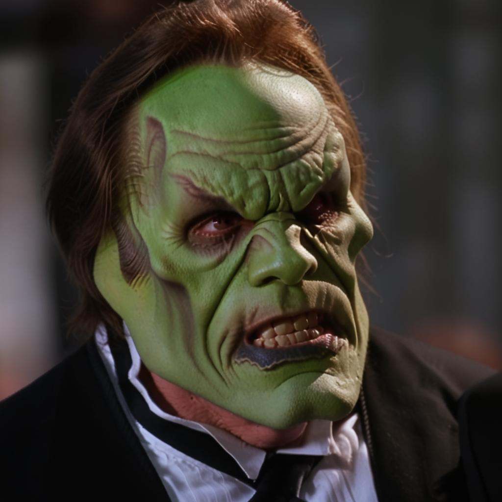 an angry man with a (((green head))) and brown hair,  the_mask on Tensor.Art