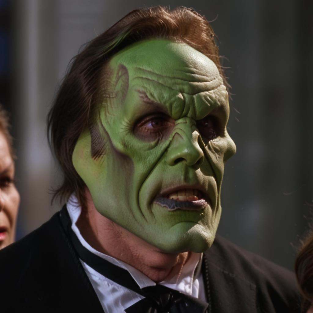 a bald man with a (((green head))) and brown hair,  the_mask on Tensor.Art
