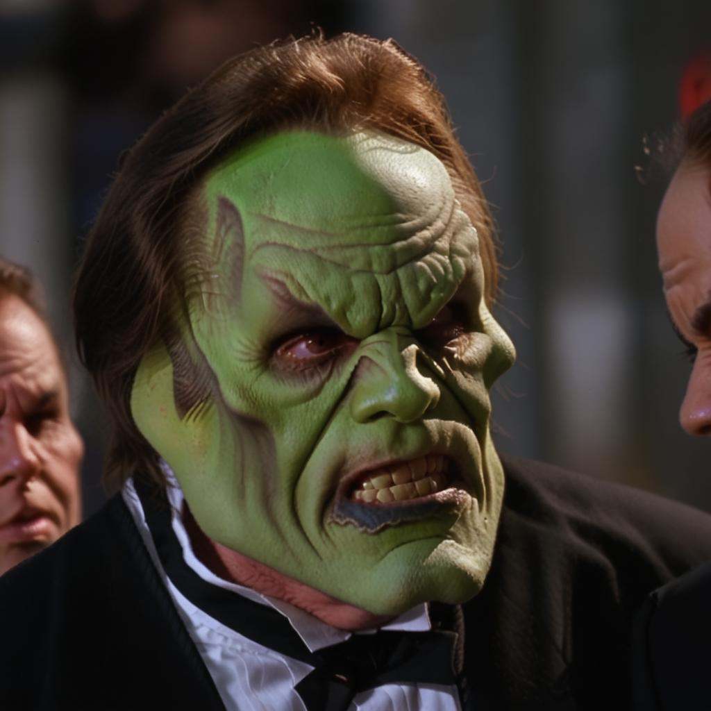 an angry man with a (((green head))) and brown hair,  the_mask on Tensor.Art