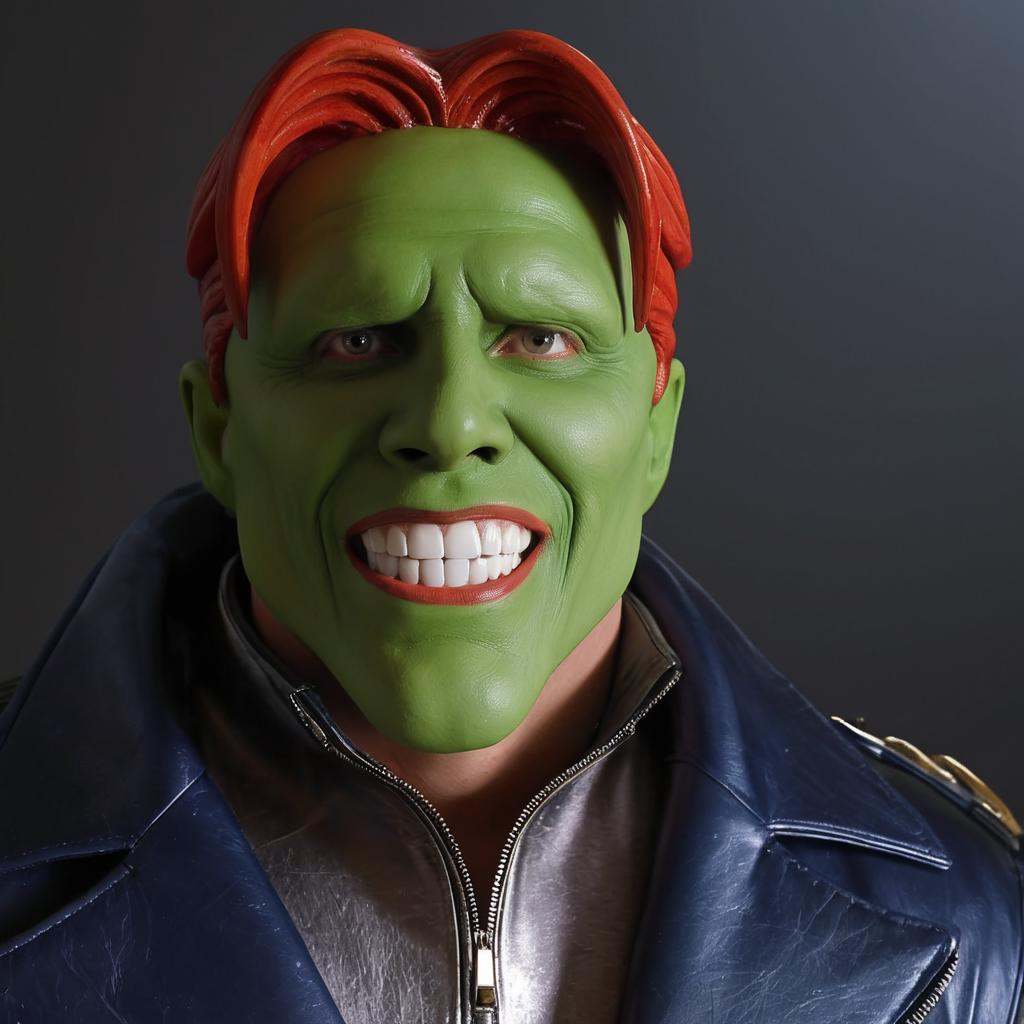 detailed high quality photo of a man with a (((green head))),  big teeth,  a large chin and red hair on Tensor.Art