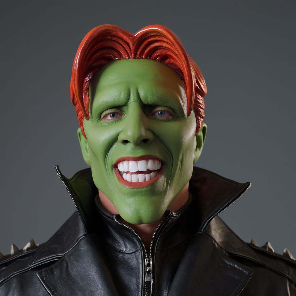 detailed high quality photo of a man with a (((green head))),  big teeth,  a large chin and red hair on Tensor.Art