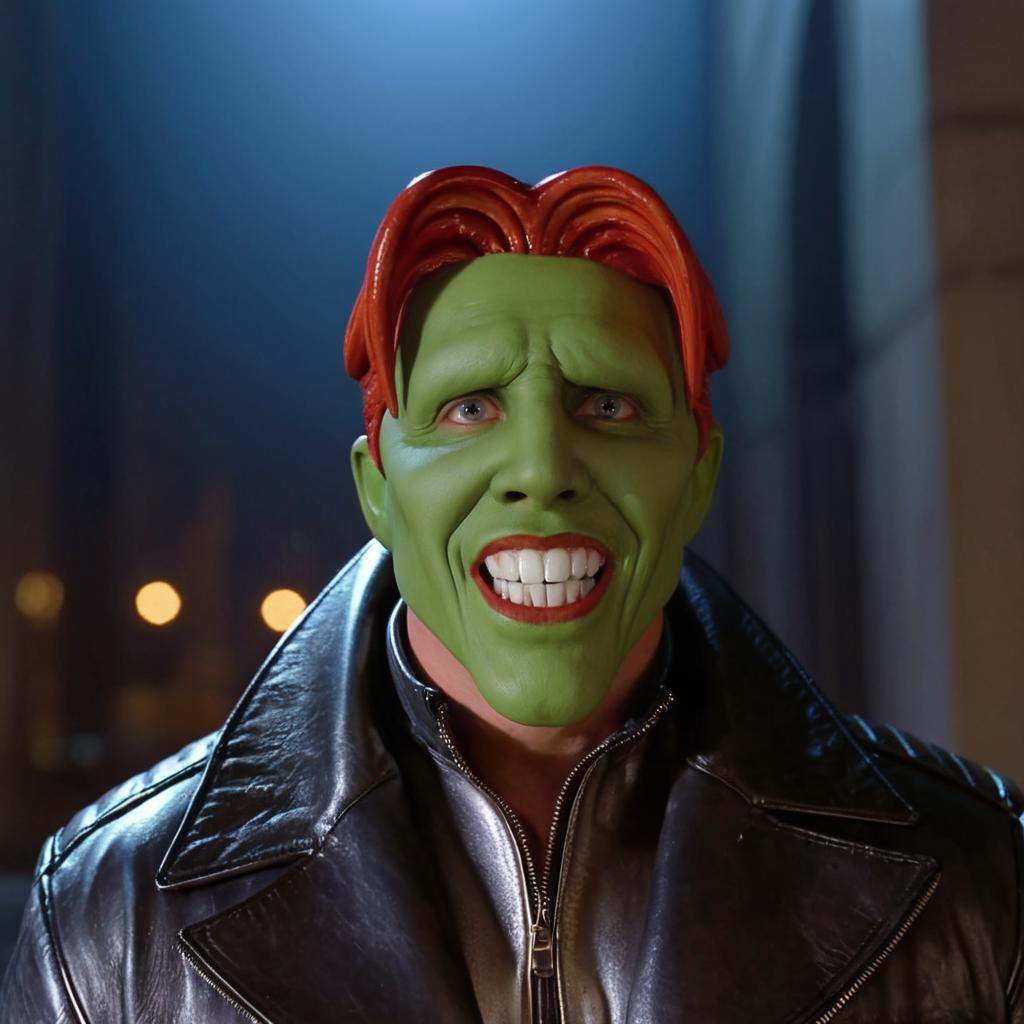 detailed high quality photo of a man with a (((green head))),  big teeth,  a large chin and red hair on Tensor.Art