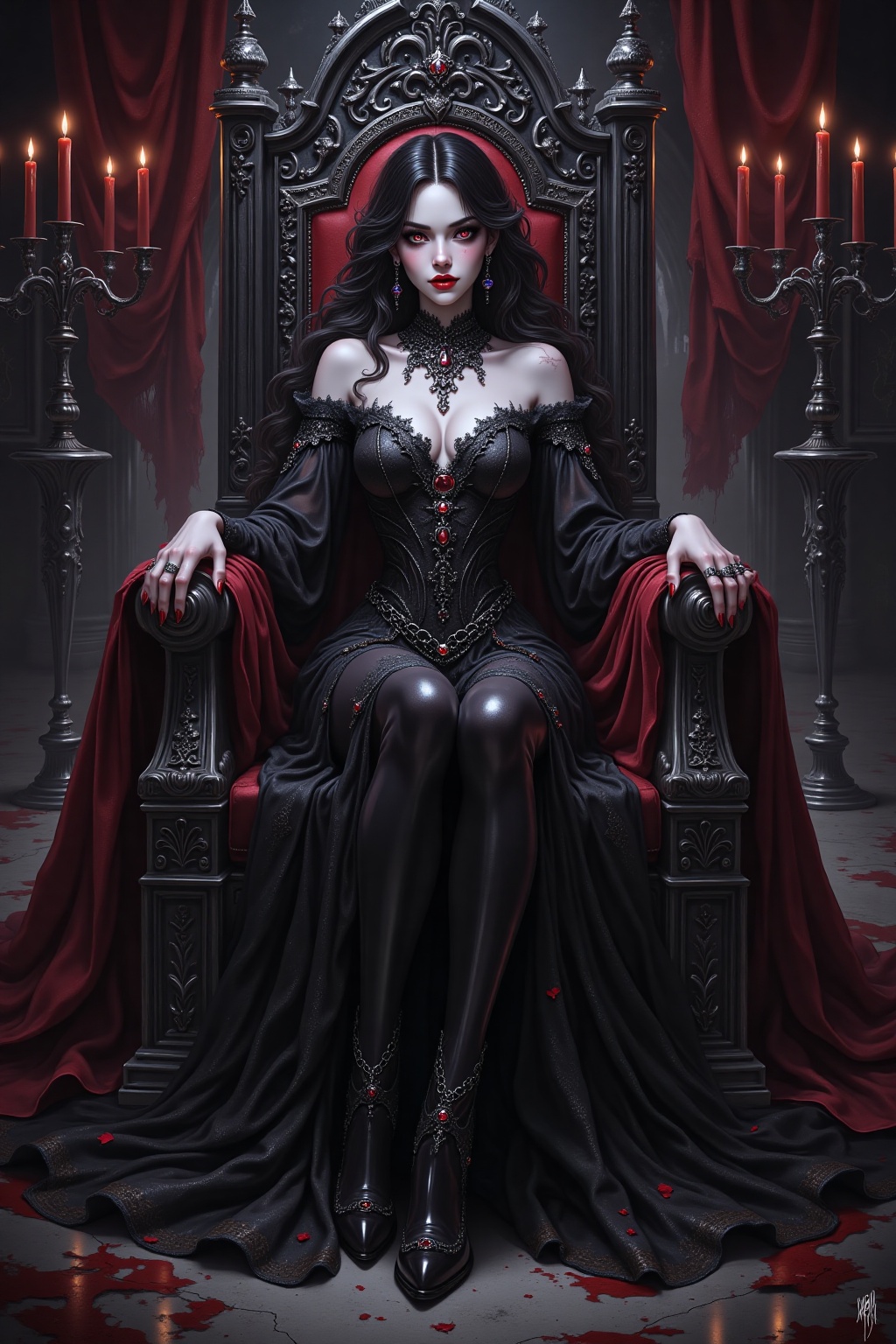 Almond-shaped abyssal-black eyes,  Molten crimson ember irises,  Hypnotic void-like gaze on Tensor.Art
