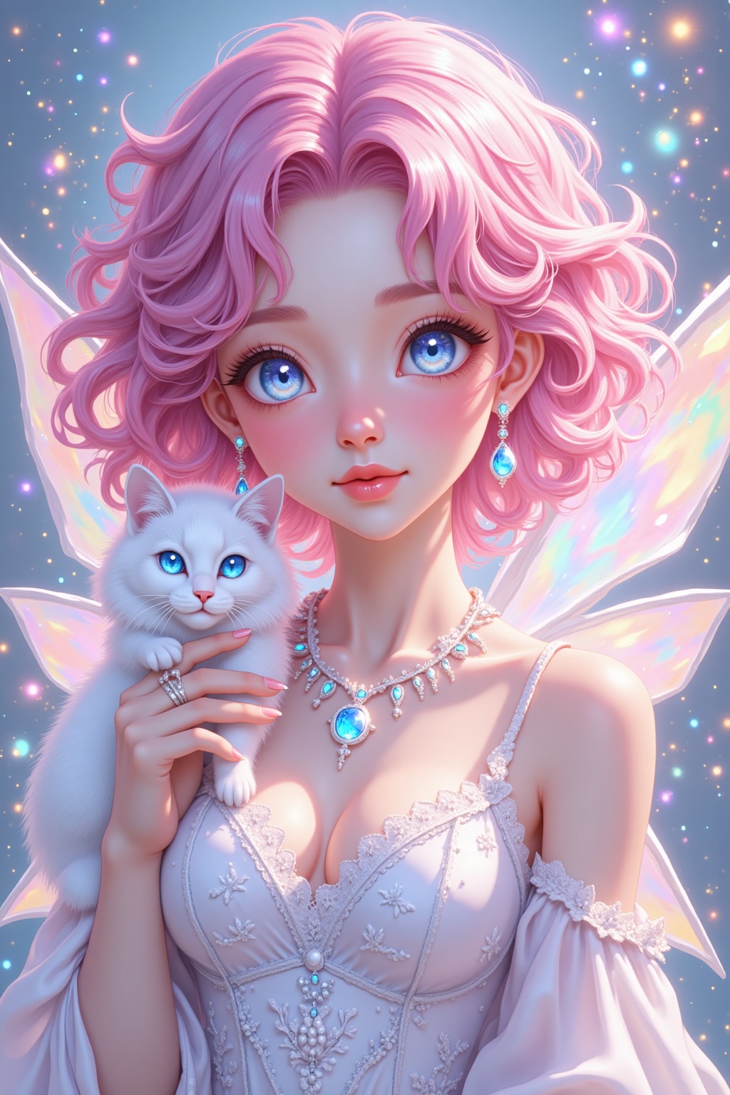 Pink curly hair,  Flowing short wavy hair,  Ethereal glow on Tensor.Art