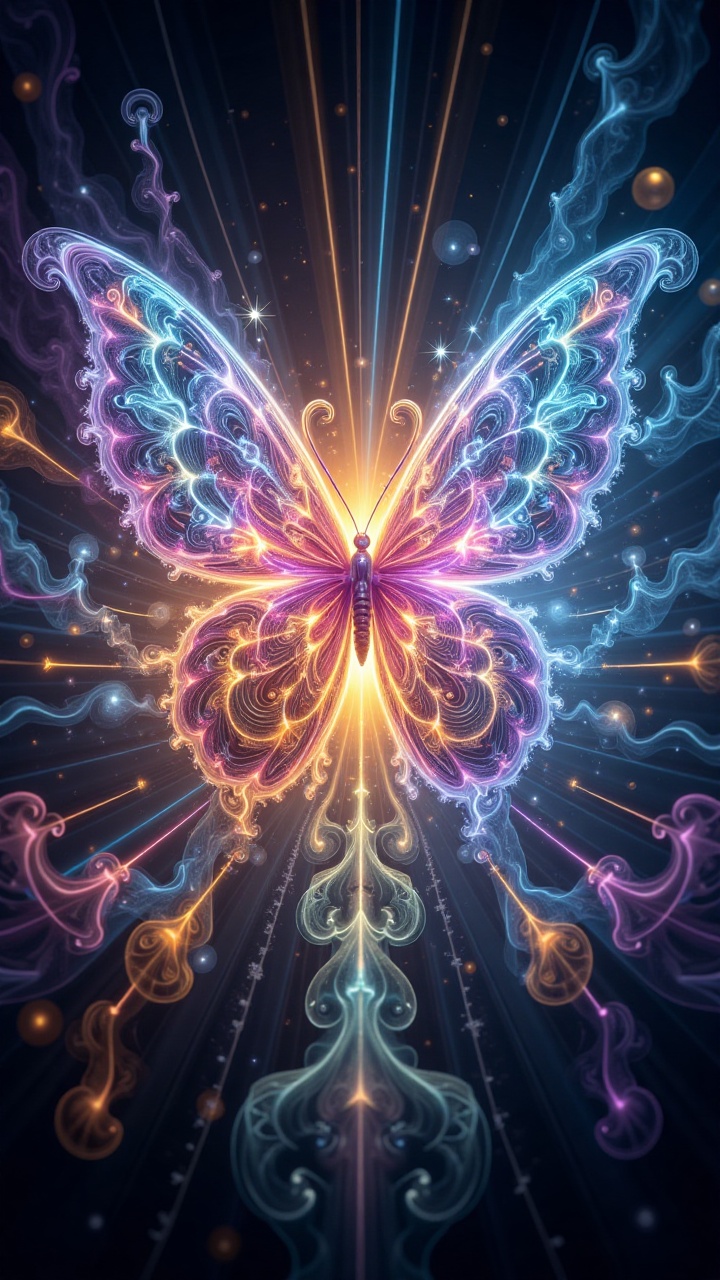 Create a visually striking representation of the 'Butterfly Effect,  ' blending elements of chaos theory,  time on Tensor.Art