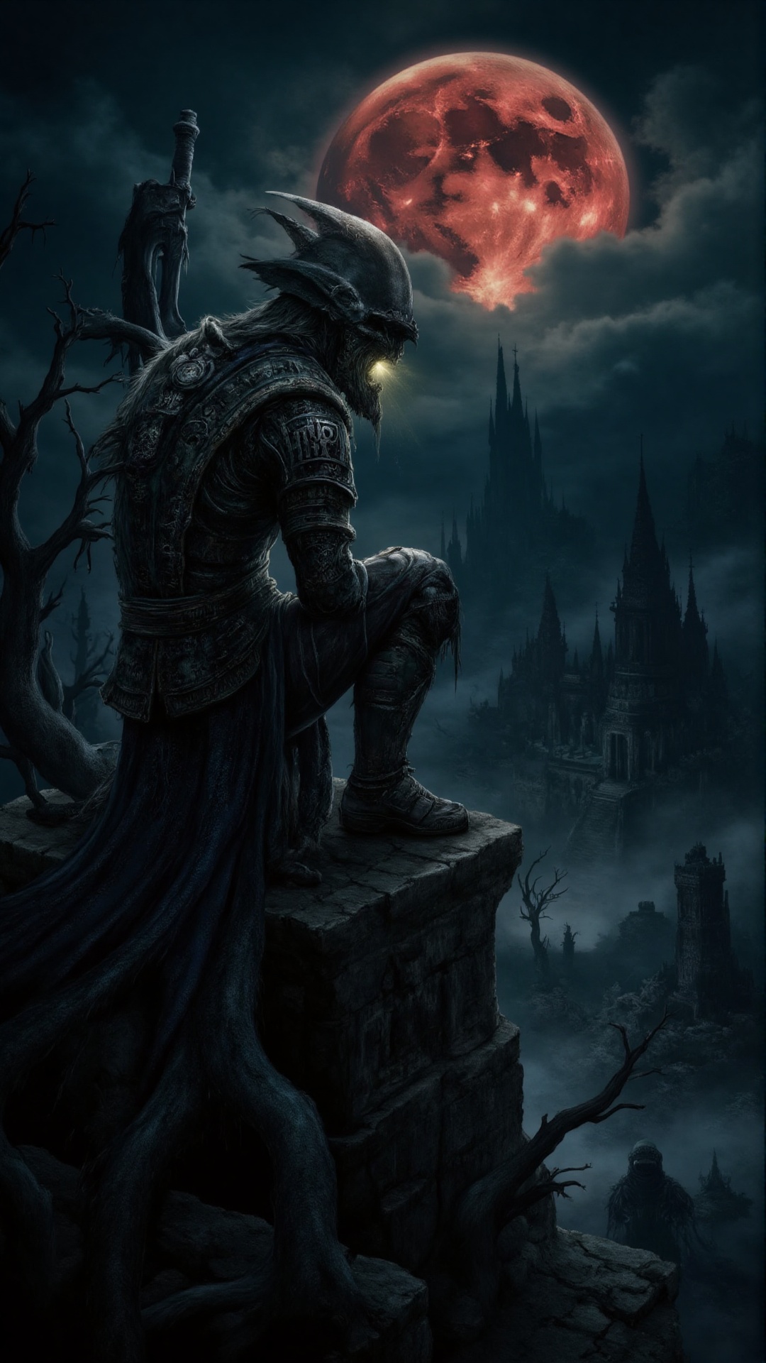 A cursed warrior,  clad in blackened,  rune-etched armor on Tensor.Art