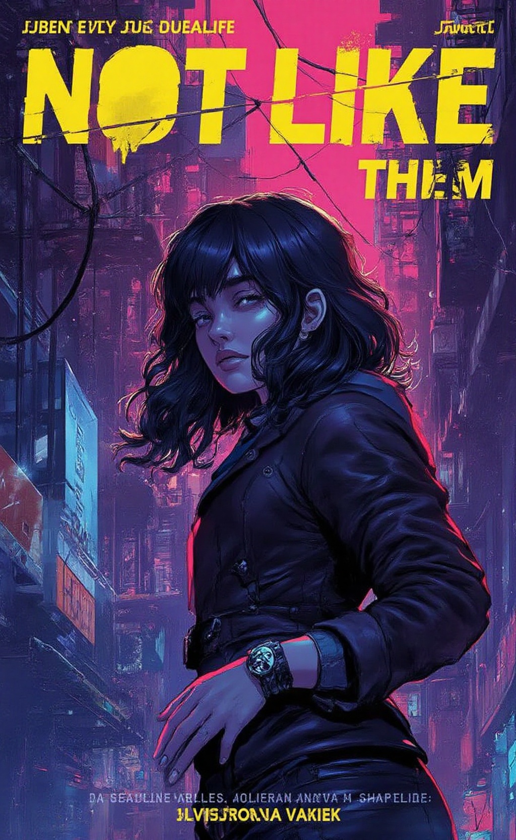 SagaCover style. cyberpunk style,  young woman,  neon colors on Tensor.Art