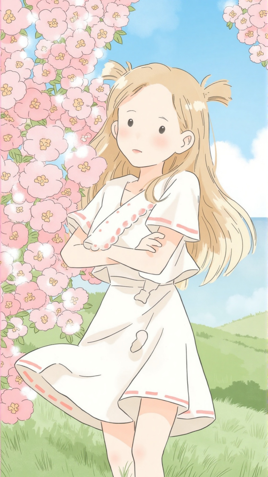girl,  flowers,  grass on Tensor.Art