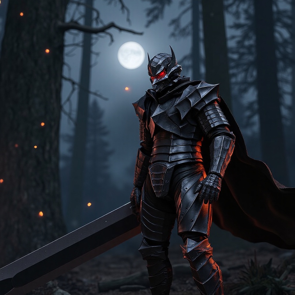 A lone berserker warrior,  heavily inspired by Guts from Berserk,  standing in a dark on Tensor.Art