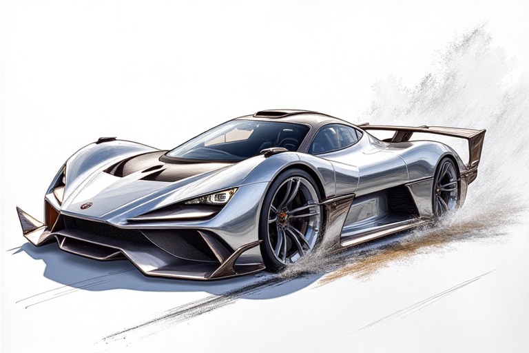 SSC Tuatara driving angled toward the camera,  front half photo-realistic with sharp details,  metallic paint on Tensor.Art
