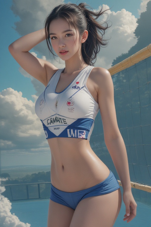 1girl,  blue shorts,  collarbone on Tensor.Art