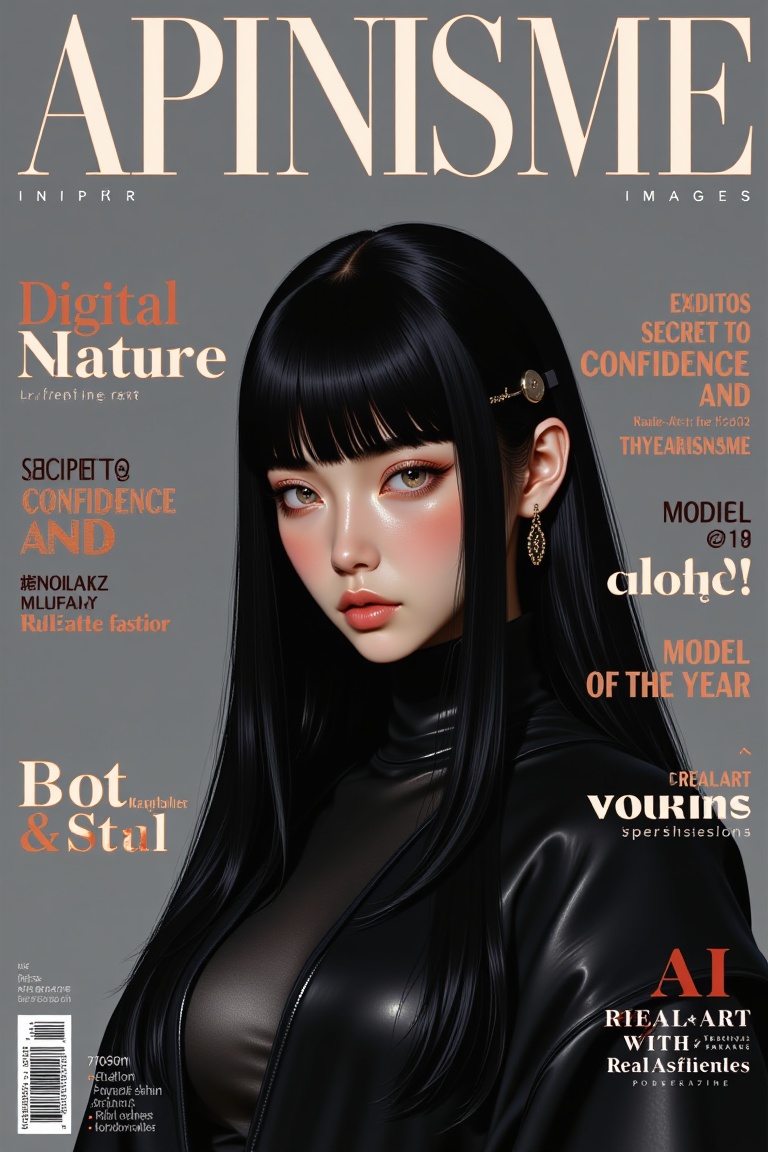 *A hyper-realistic,  high-fashion magazine cover featuring Hyuuga Hinata in an elegant and modern photoshoot. She has whit...
