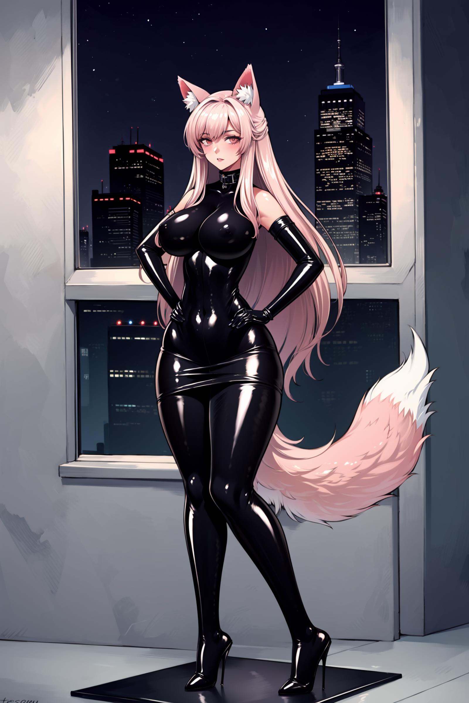 1girl wearing latex bodysuit with ,  standing,  looking at viewer on Tensor.Art