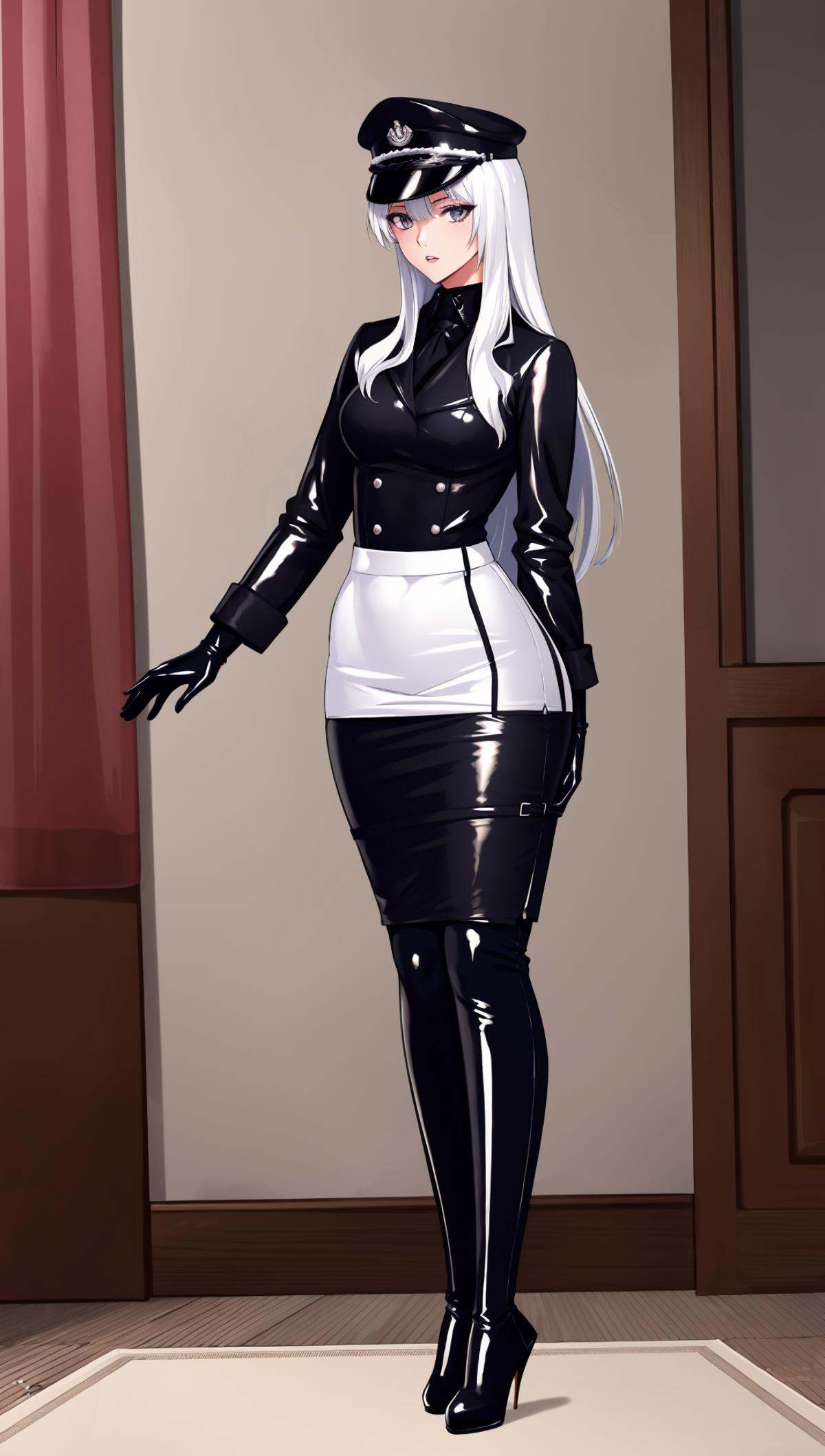 illustration,  1girl wearing black latex uniform,  tall female on Tensor.Art