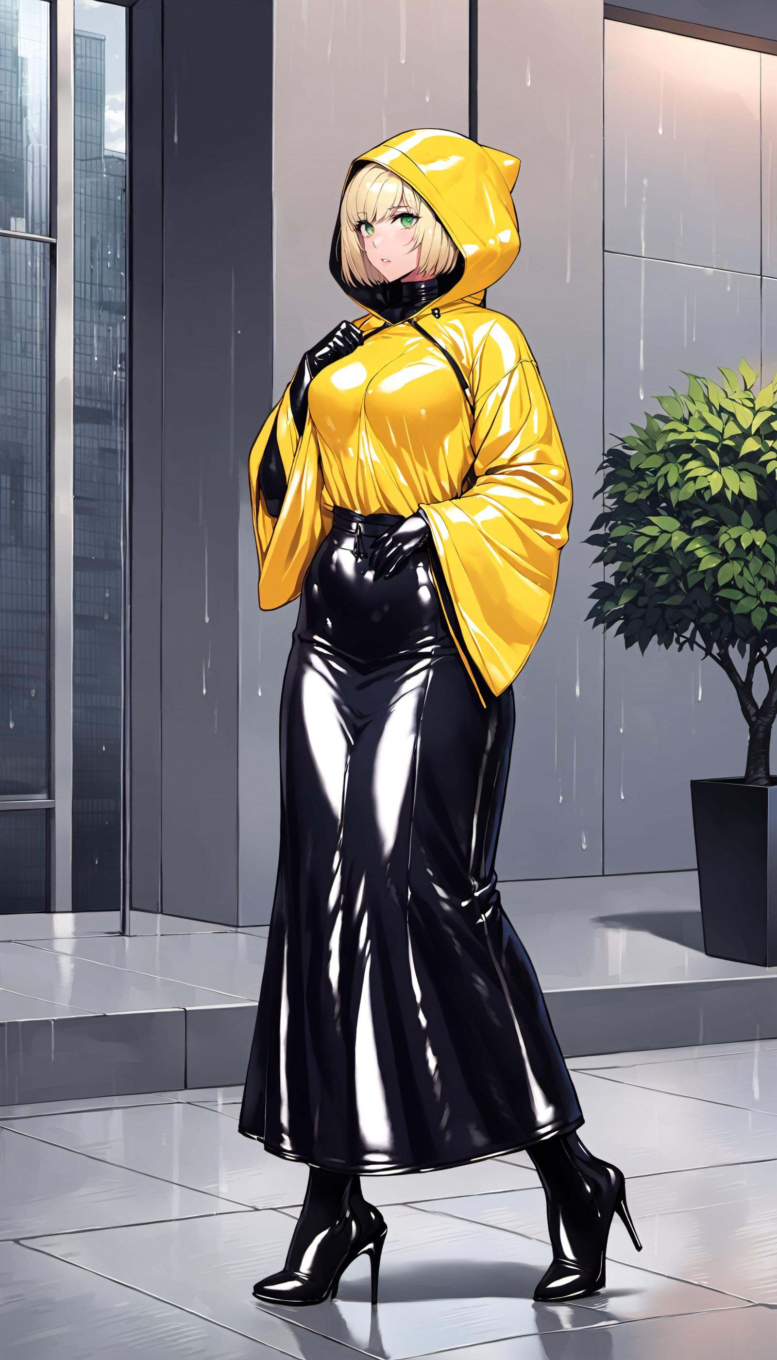 1girl,  latex raincoat, on Tensor.Art