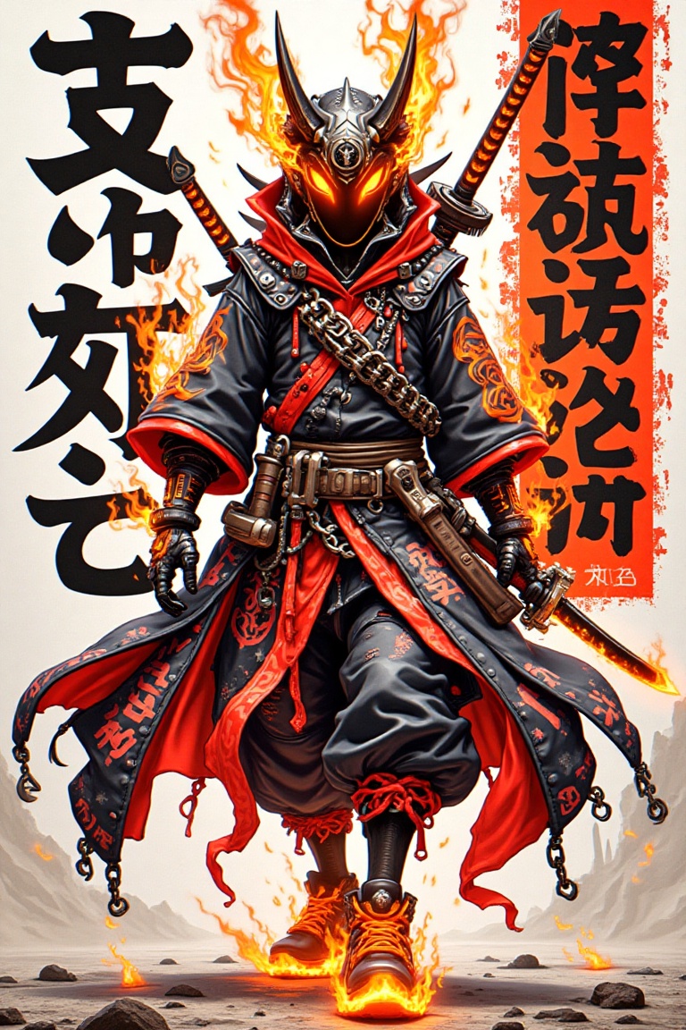 *A warrior from a forgotten age,  reborn in flames and steel,  strides forward cloaked in black and red. Their helmet on T...