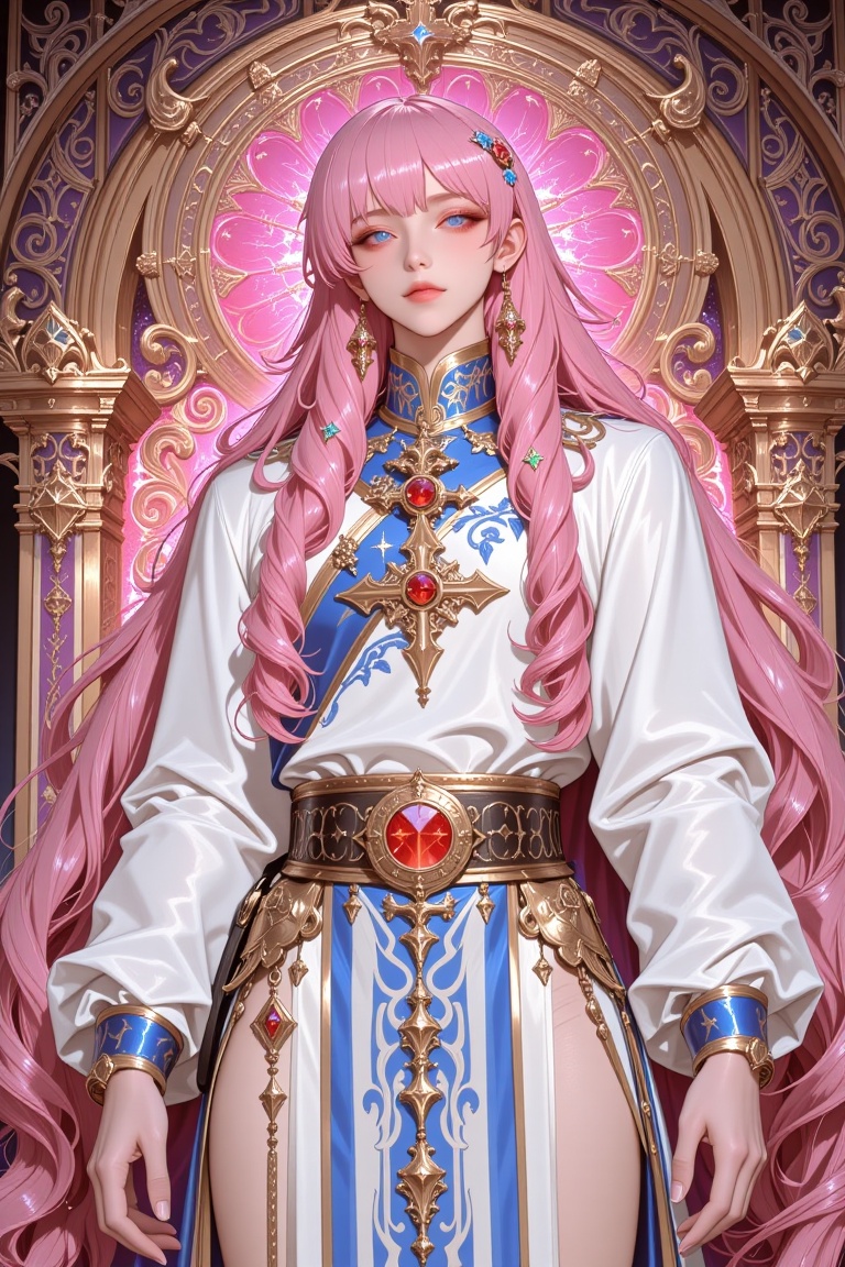 FlxV3lv3t,  The image depicts a character with long,  flowing pink hair adorned with small on Tensor.Art